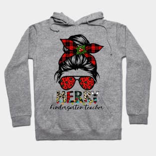 Merry Kindergarten Teacher Messy Bun Christmas Hoodie